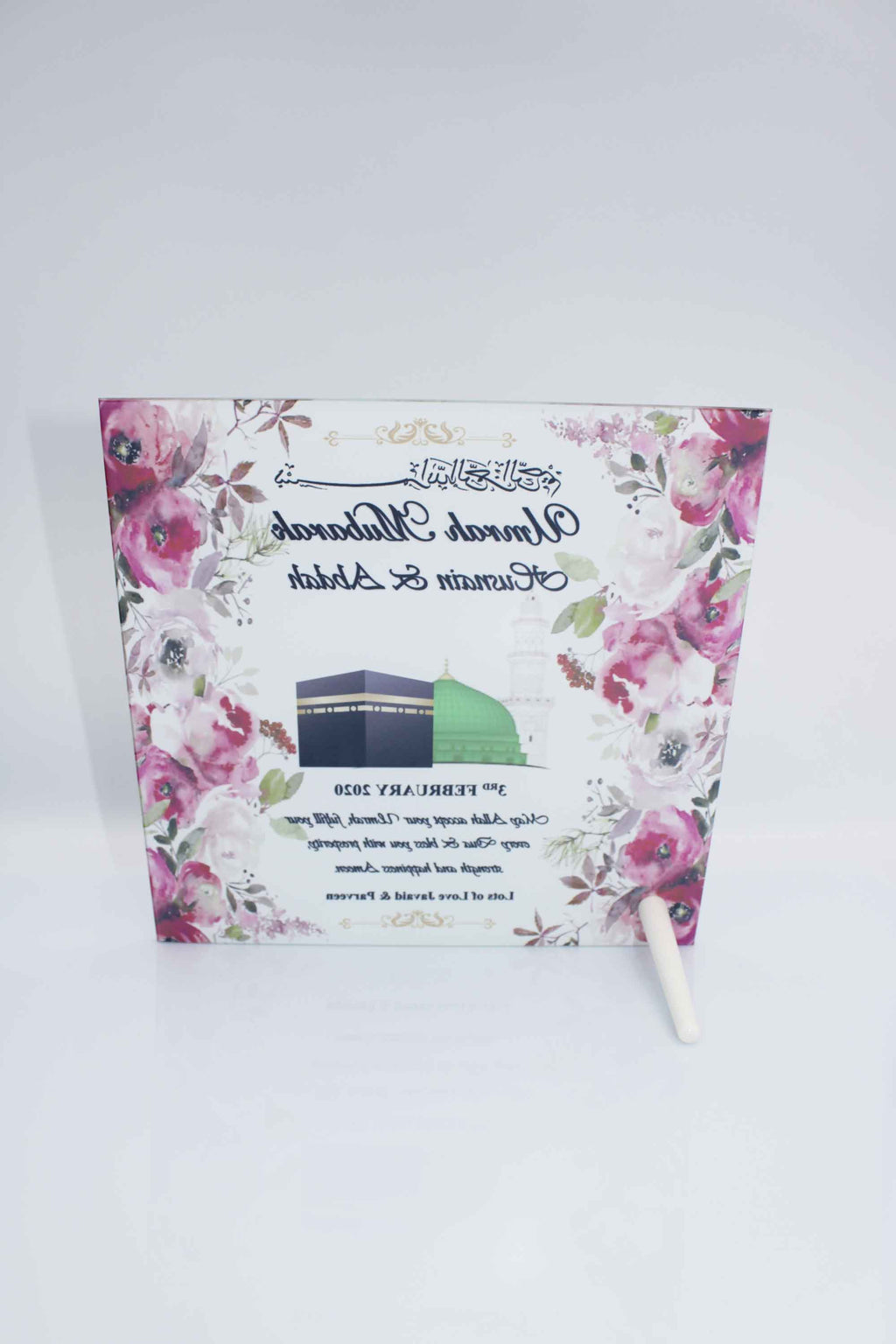 Umrah Mubarak Glass Frame - Fuchsia Pink