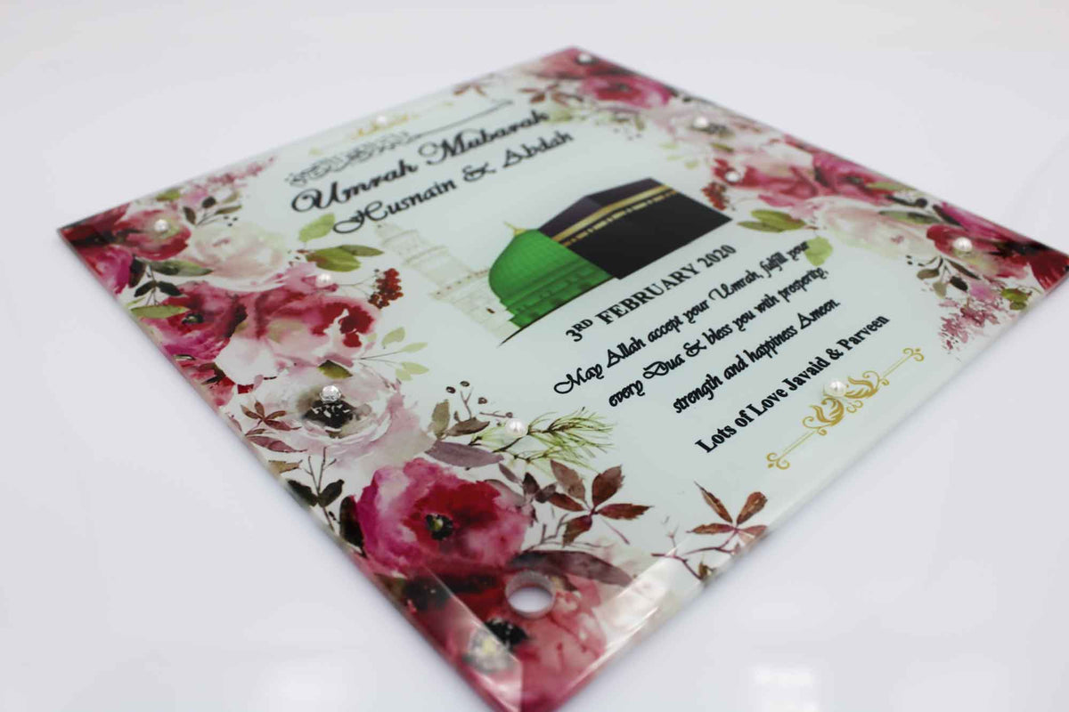 Umrah Mubarak Glass Frame - Fuchsia Pink