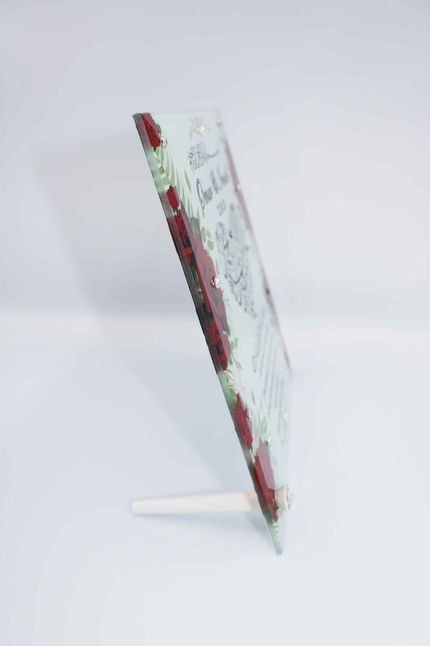 Wedding Glass Frame - Red Rose