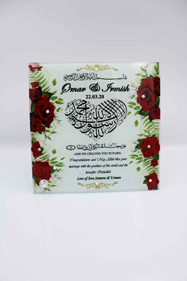 Wedding Glass Frame - Red Rose