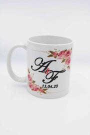 Personalised Wedding Mug - Pink Floral Monogram
