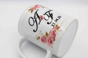 Personalised Wedding Mug - Pink Floral Monogram