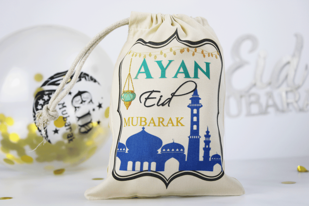 Personalised mini eid sack, personalised eid money bag, personalised eid sack