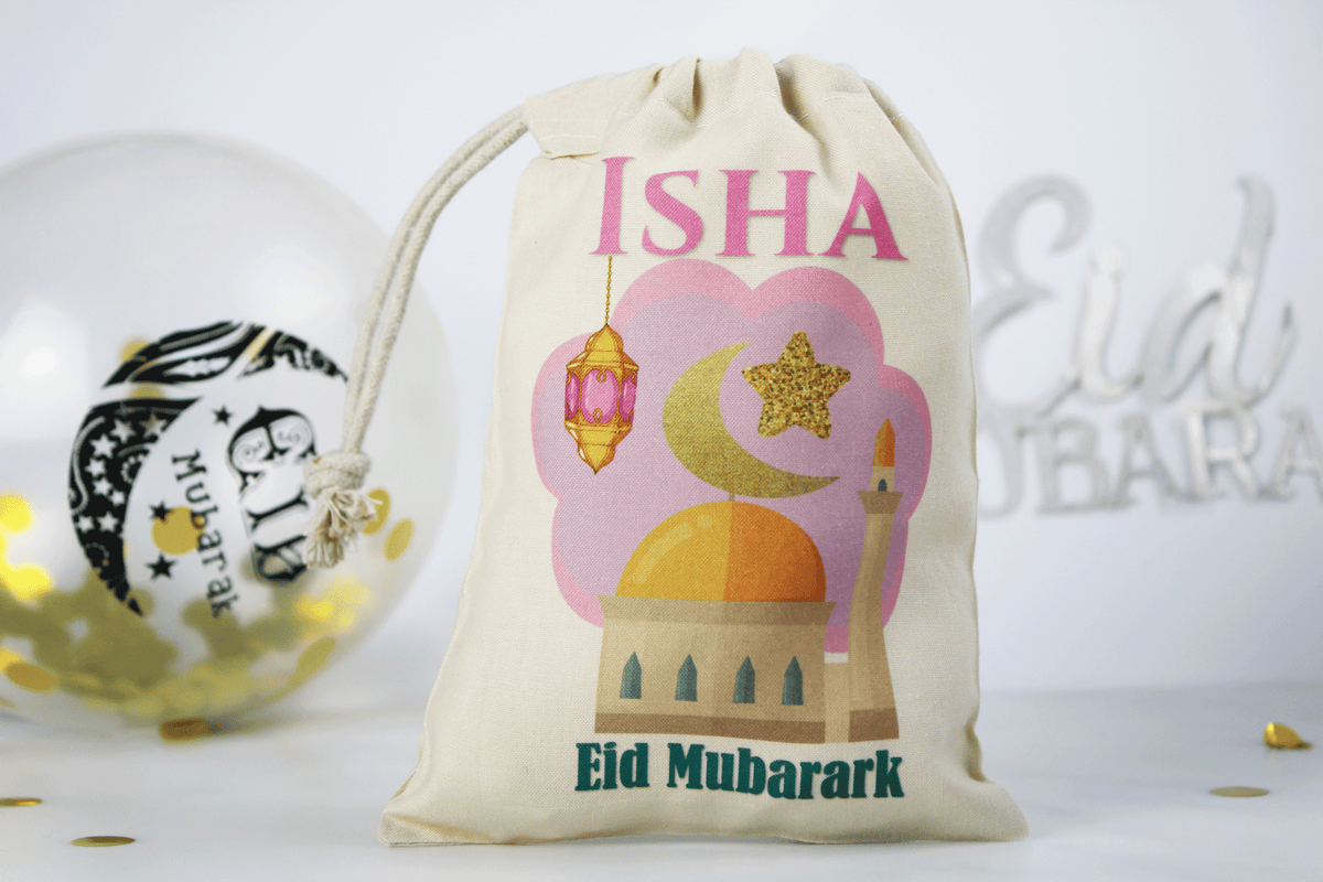 Personalised mini eid sack, personalised eid money bag, personalised eid sack