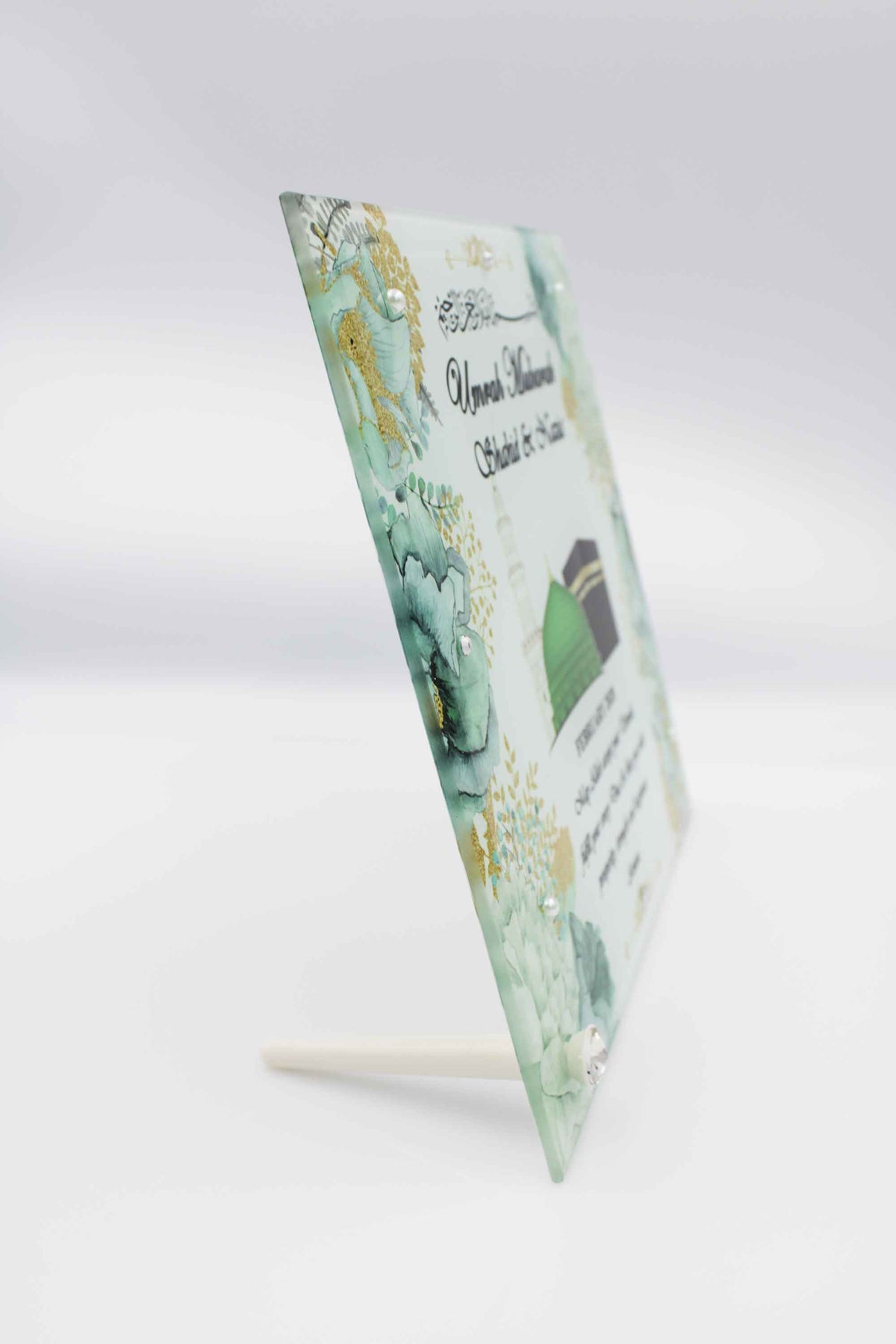 Umrah Mubarak Glass Frame - Mint Floral