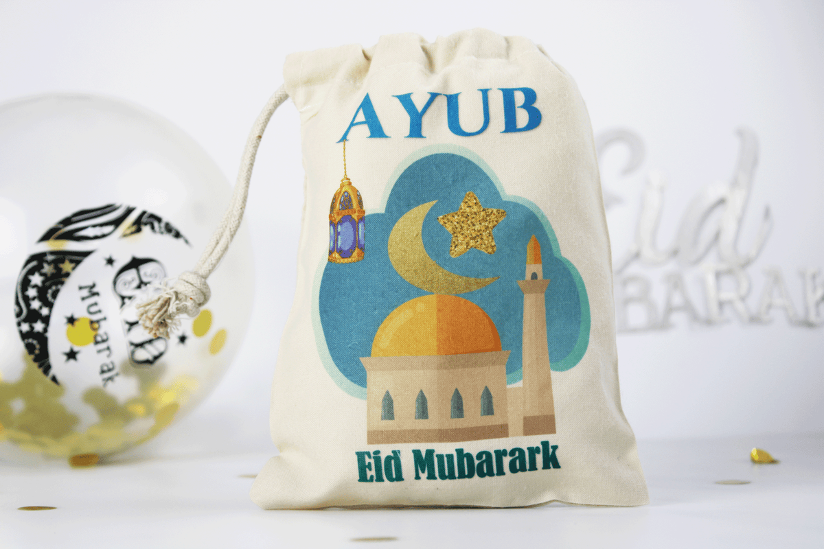 Personalised mini eid sack, personalised eid money bag, personalised eid sack