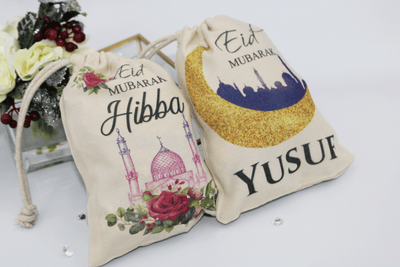 Personalised mini eid sack, personalised eid money bag, personalised eid sack