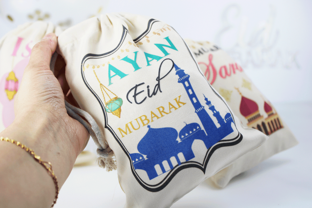 Personalised mini eid sack, personalised eid money bag, personalised eid sack