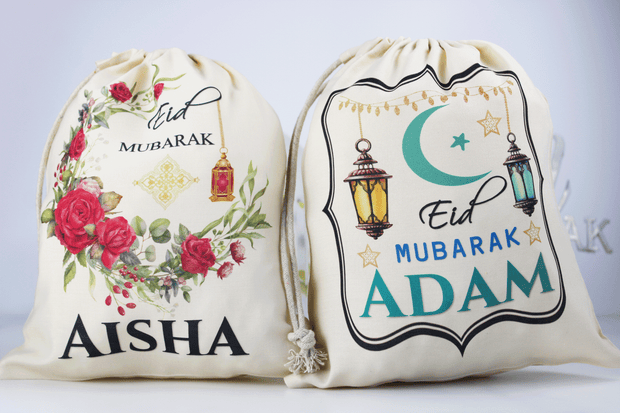 personalised eid sacks, personalised eid gift for kids, Ramadan Eid gift ideas