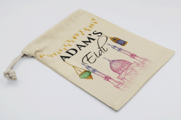 Personalised mini eid sack, personalised eid money bag, personalised eid sack