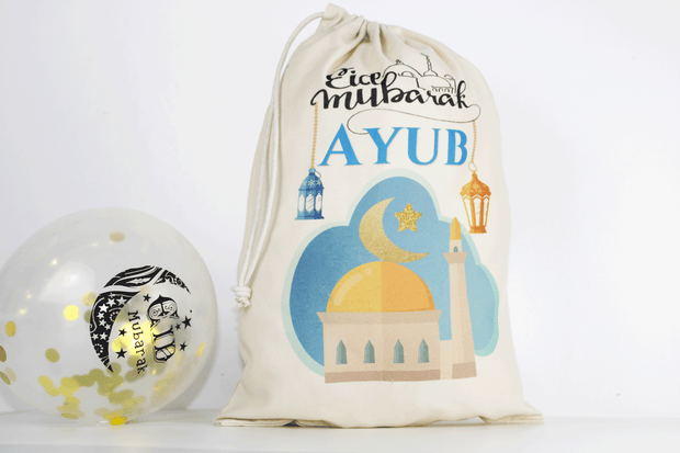 personalised eid sack, Eid Ramadan gifts for kids, personalised eid party bag