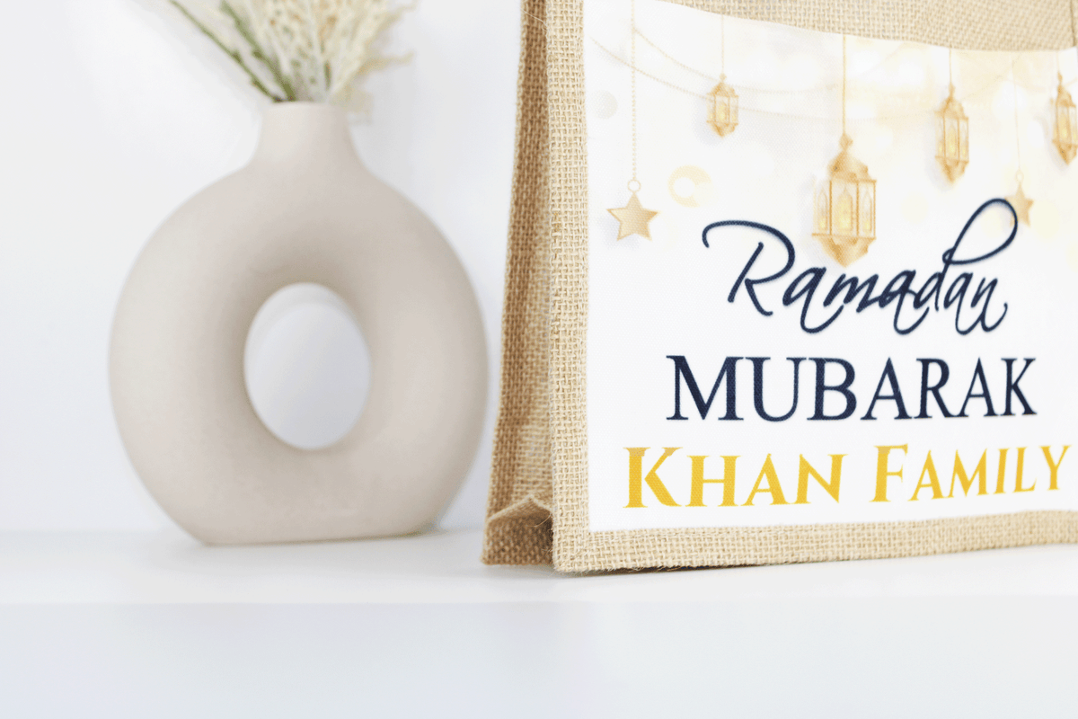 personalised eid mubarak party bag, personalised jute bag