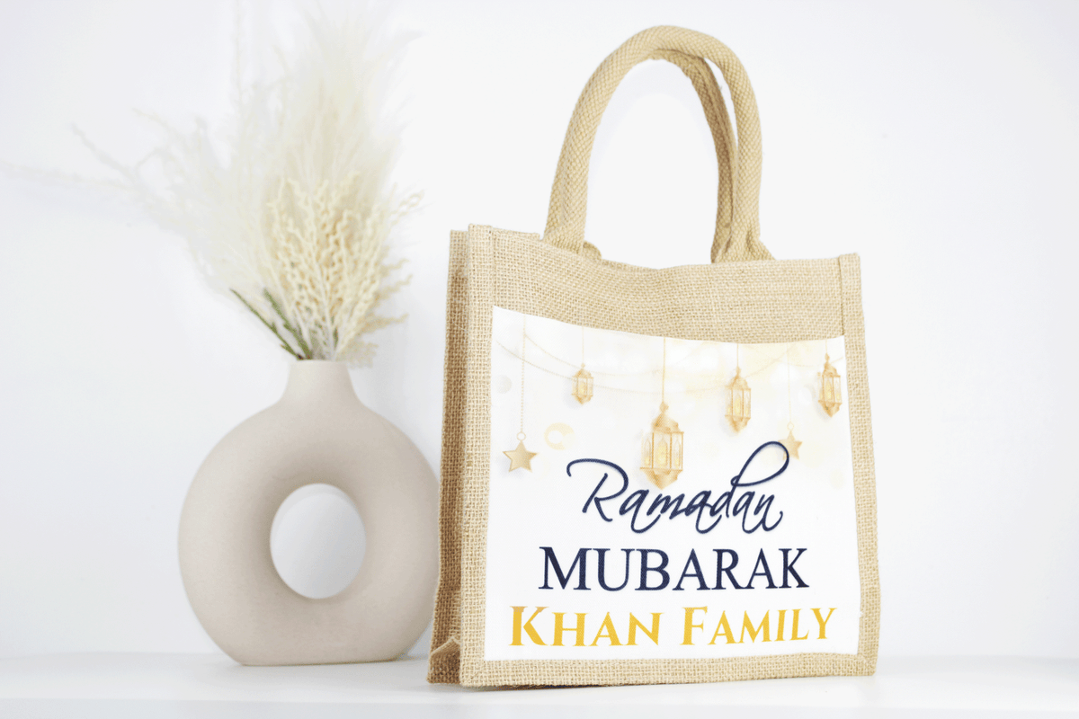 personalised eid mubarak party bag, personalised jute bag