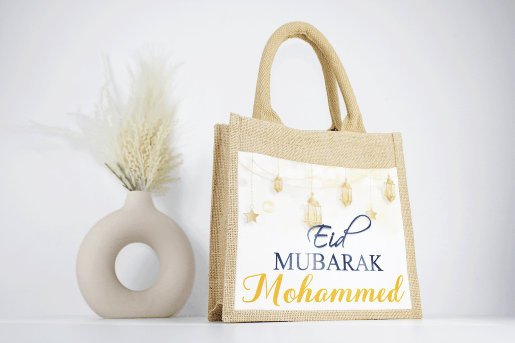 personalised eid mubarak party bag, personalised jute bag