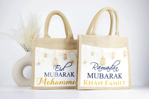 personalised eid mubarak party bag, personalised jute bag