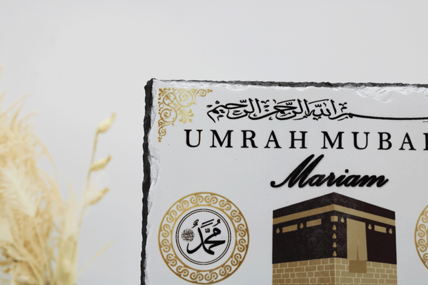 personalised umrah mubarak frame, umrah mubarak slate, personalised hajj gift, umrah gift, islamic frame, muslim gift