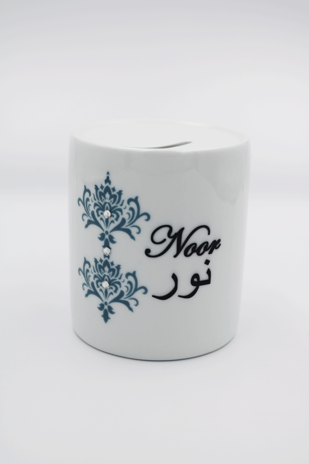 Personalised Money Bank - Teal Damask