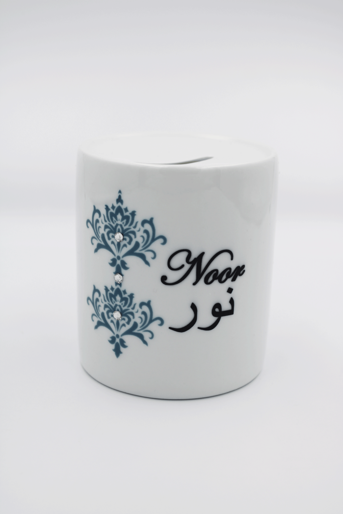 Personalised Money Bank - Teal Damask