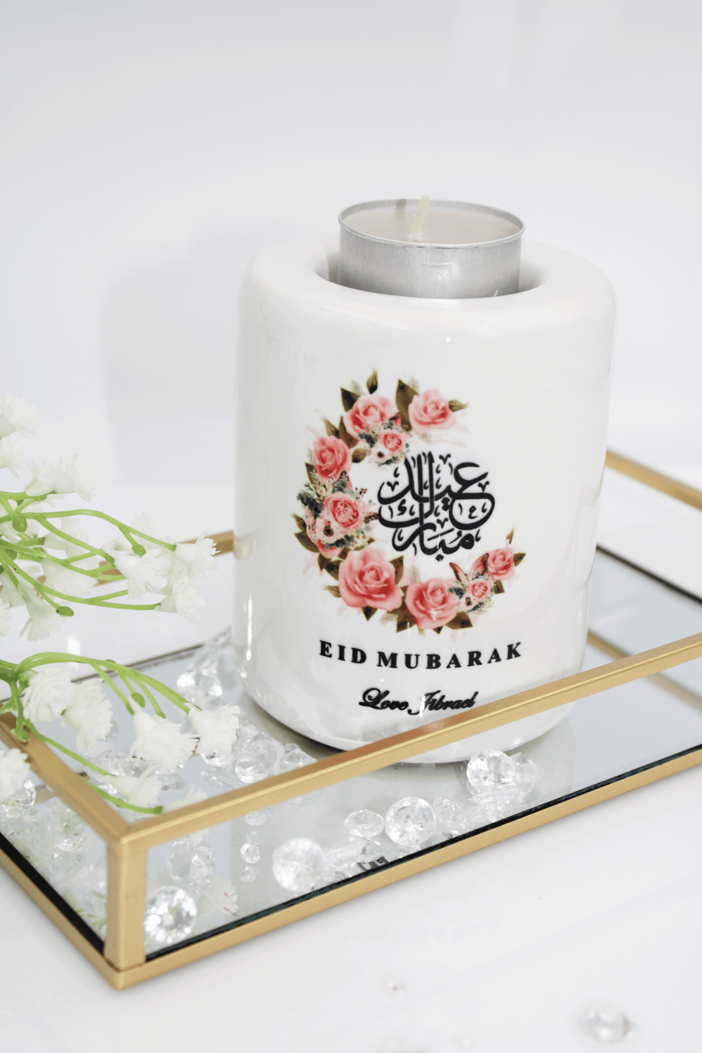 Eid Candle Holder - Rose Crescent