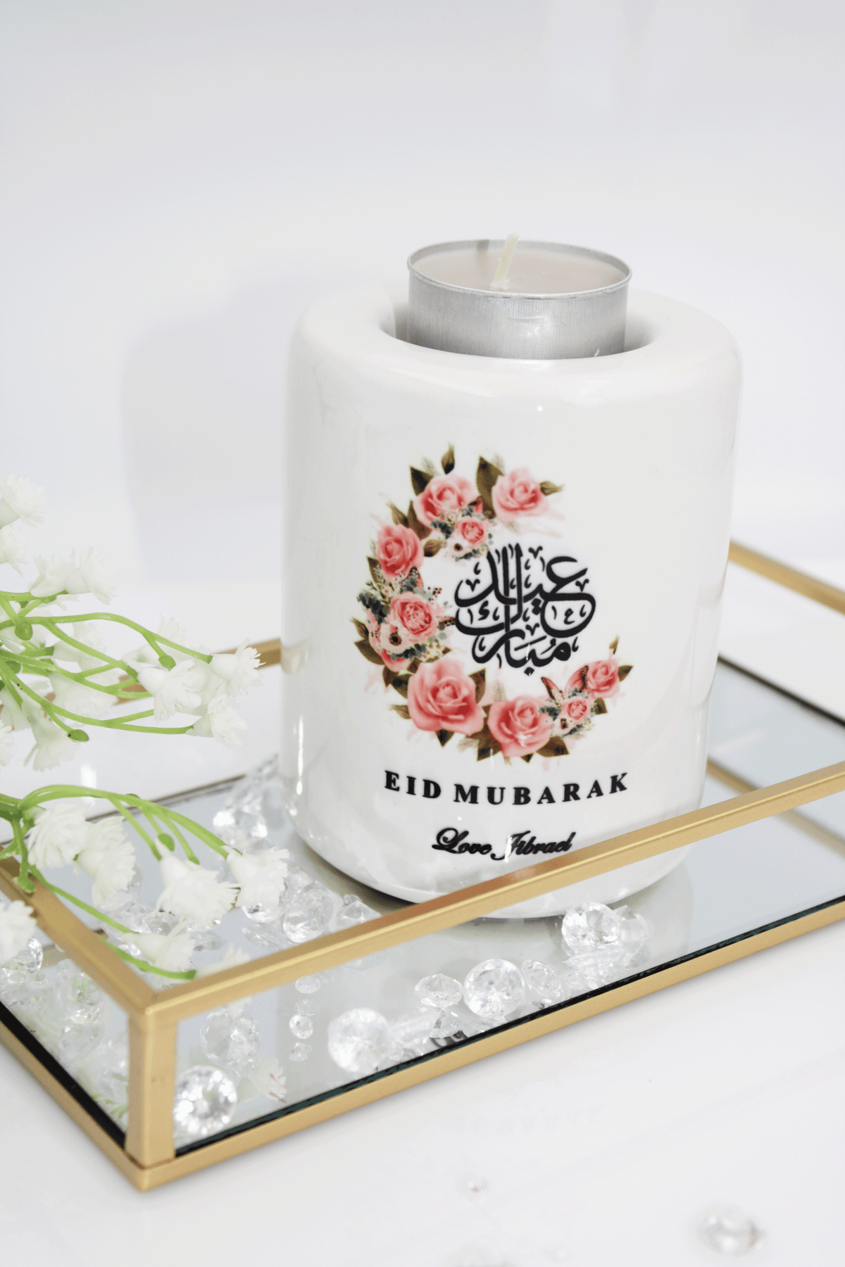 Eid Candle Holder - Rose Crescent