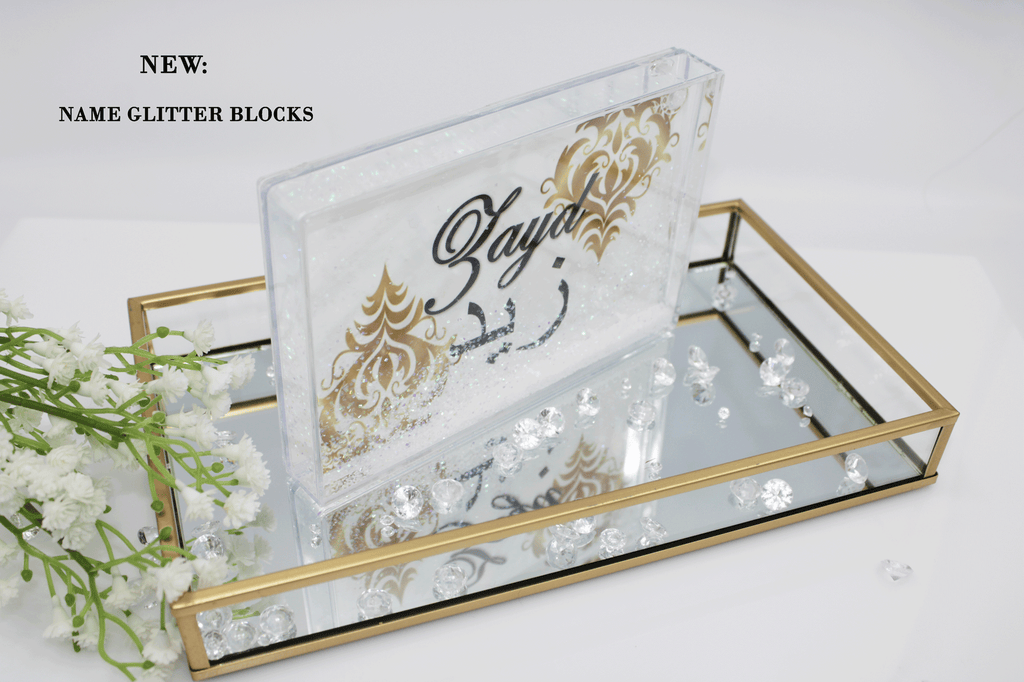 Glitter Name Block - Gold Damask
