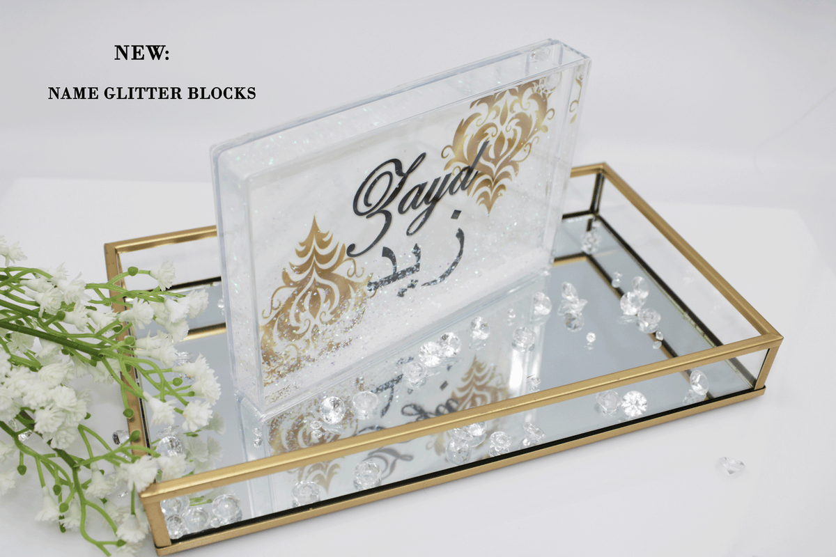 Glitter Name Block - Gold Damask