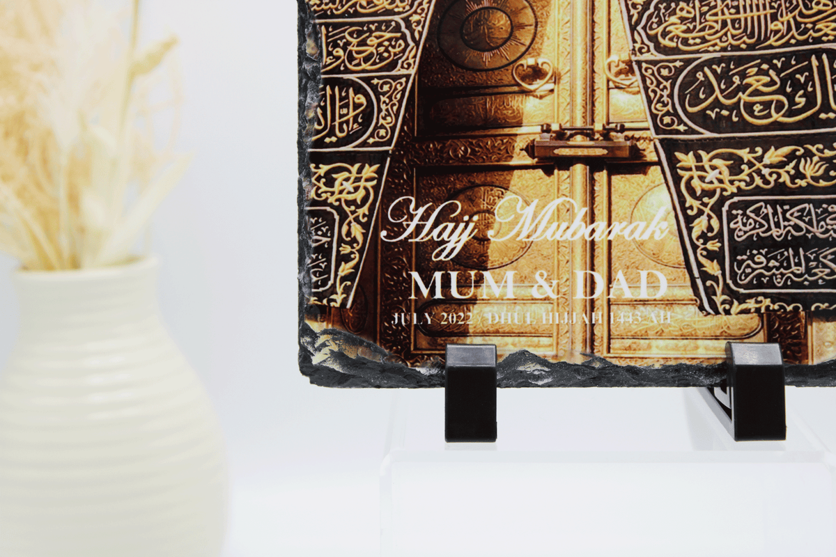 Personalised Hajj Mubarak Rock Slate - Kabah Doors