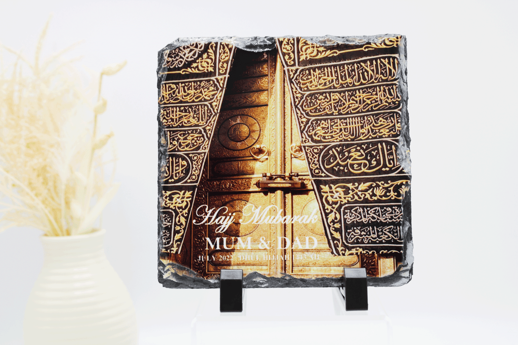 Personalised Hajj Mubarak Rock Slate - Kabah Doors