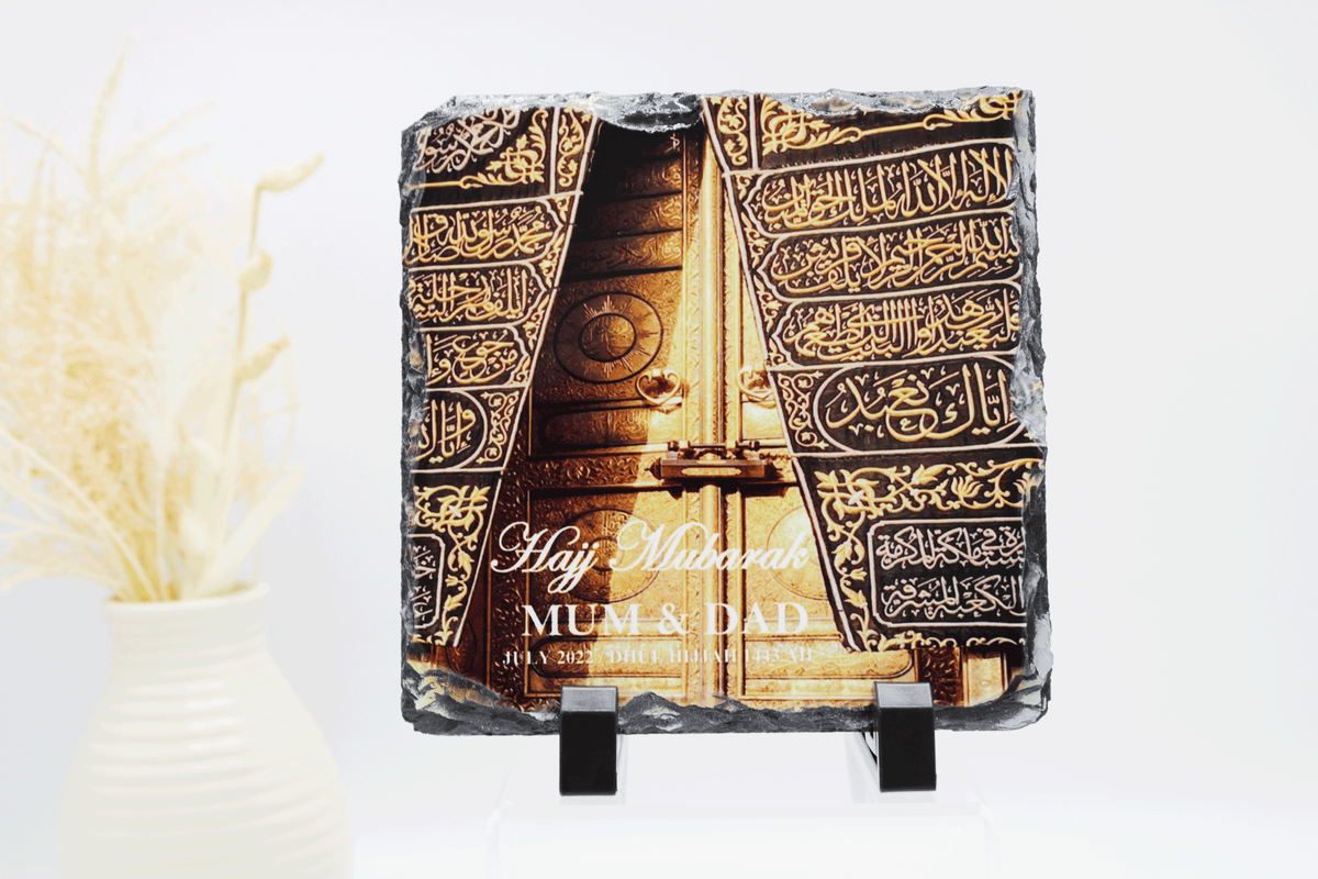 Personalised Hajj Mubarak Rock Slate - Kabah Doors