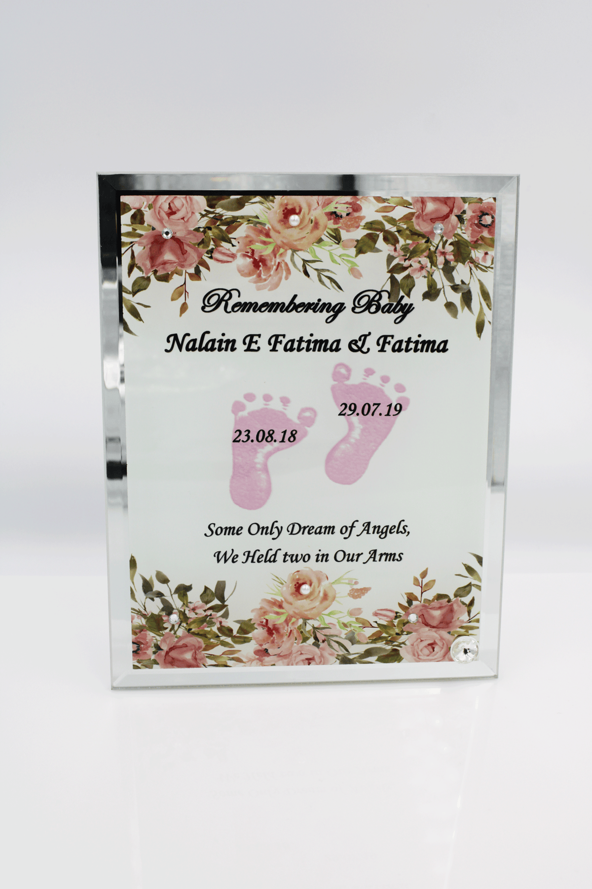 Stillborn Memorial Glass Frame - Pink