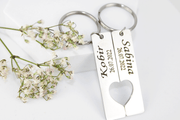 personalised metal key ring, laser engraved couple key ring set