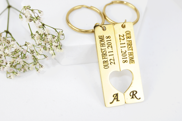 Personalised new home key rings, personalised first home keyring, new house keys