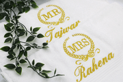 Mrs & Mrs Hand Towel Set - Gold