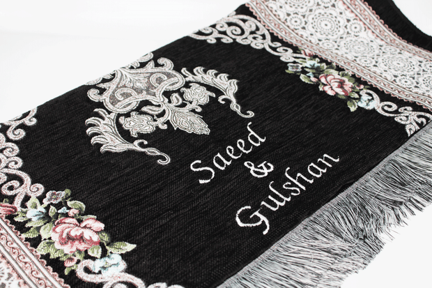 Floral Personalised Prayer Mat - Black