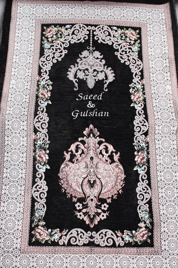 Floral Personalised Prayer Mat - Black