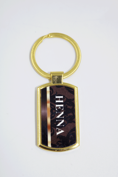 Gold Brown Damask Key Ring