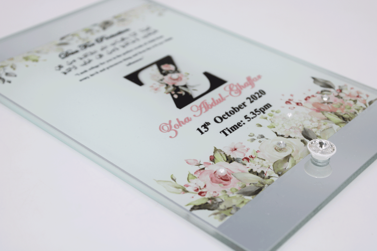 Pink Floral Theme Mirror Edge Frame - Dua for Protection