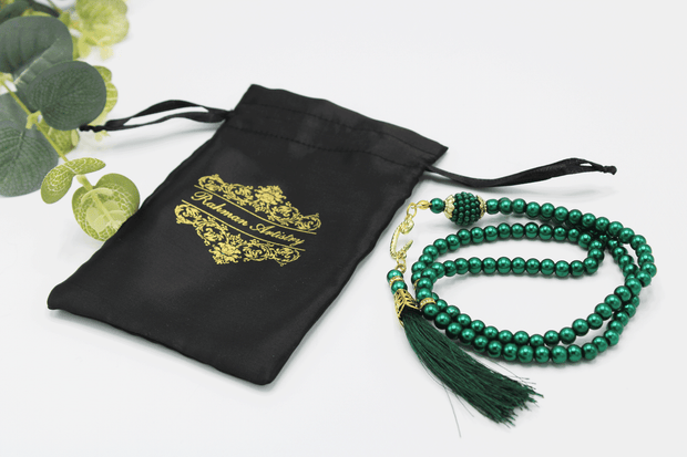 99 Bead Pearl Tasbih With Satin Pouch - Emerald Green