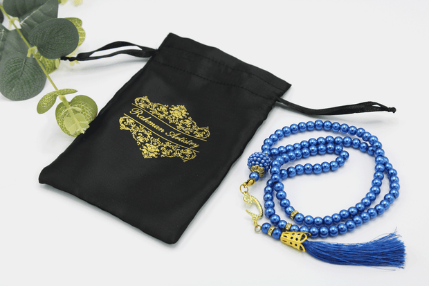 99 Bead Pearl Tasbih With Satin Pouch - Blue