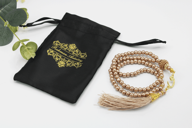 99 Bead Pearl Tasbih With Satin Pouch - Latte