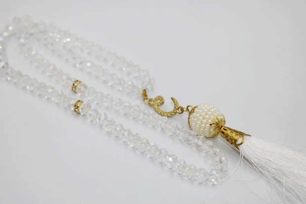99 Bead Crystal Tasbih - White
