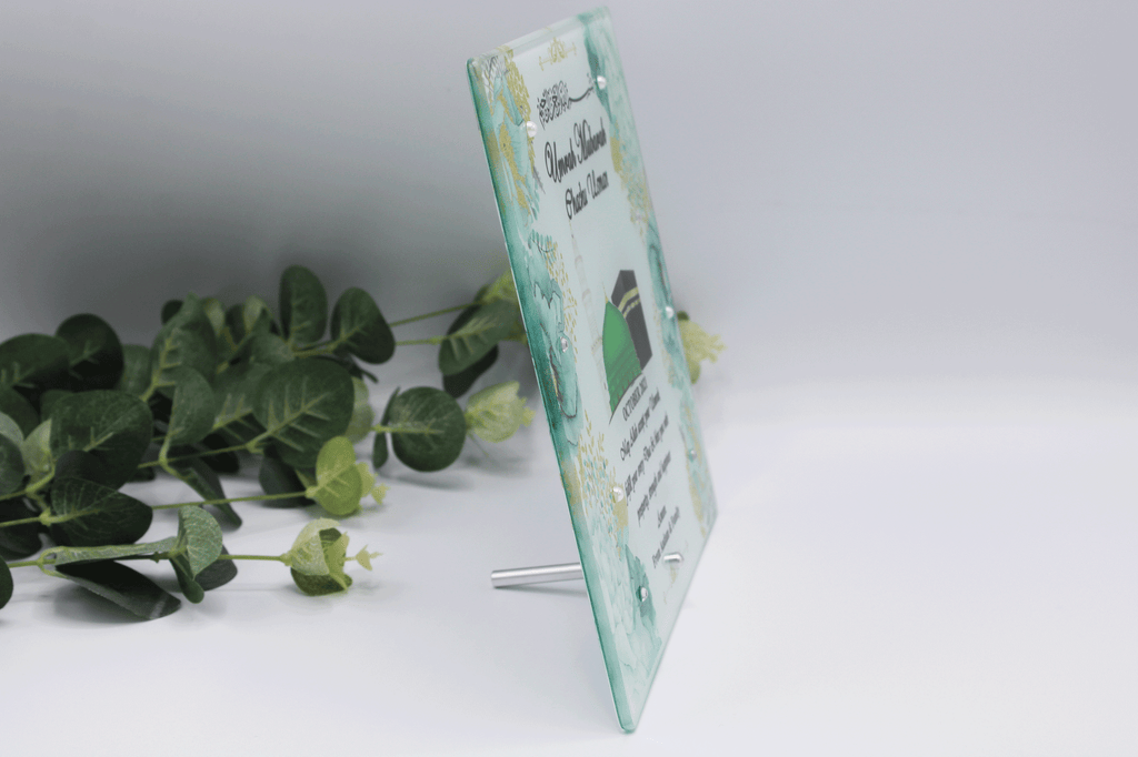 Umrah Mubarak Glass Frame - Mint Floral