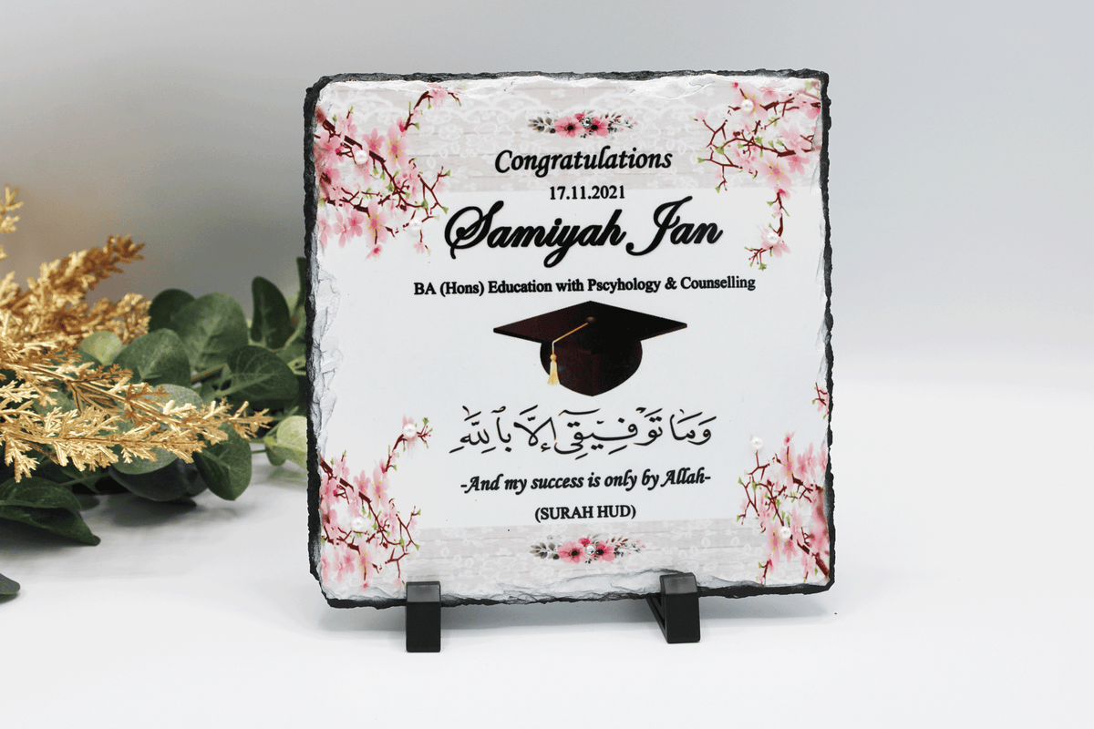 Graduation Rock Slate - Pink Blossom with Hat