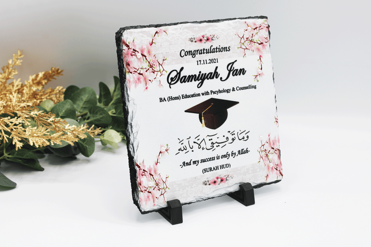 Graduation Rock Slate - Pink Blossom with Hat