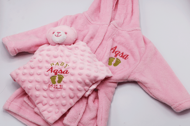 personalised baby dressing gown and comforter