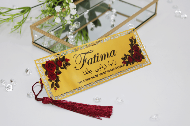 Personalised Bookmark/ Quran Marker - Red Rose With Arabic Ayah