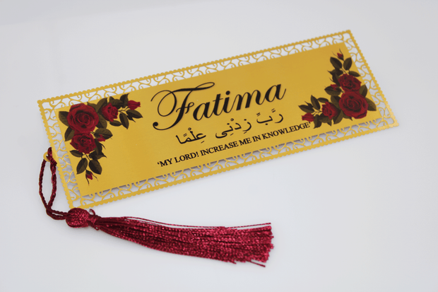 Personalised Bookmark/ Quran Marker - Red Rose With Arabic Ayah