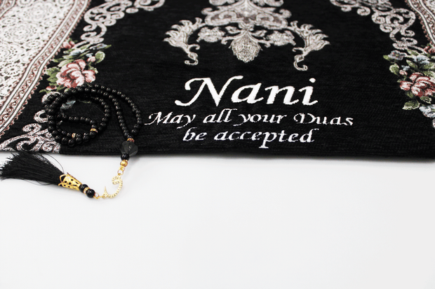 Black Prayer Mat & Tasbih Set