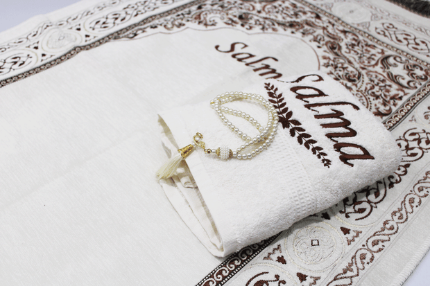 Cream Regal Prayer Mat & Tasbih Set