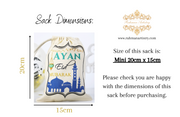 Personalised mini eid sack, personalised eid money bag, personalised eid sack